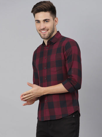 Men's Cotton Buffalo Check Slim Fit Casual Shirt With Pocket Full Sleeve Shirt For Formal & Casual Wear