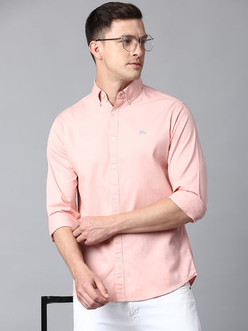 Men's Solid Dusty Peach Slim Fit Casual Shirt With Button Down