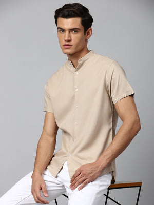 Dennis Lingo Men's Cream Slim Fit  Casual Shirt
