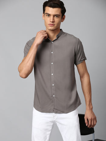 Men's Grey Slim Fit  Casual Shirt