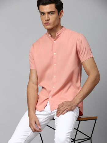 Men's Peach Slim Fit  Casual Shirt