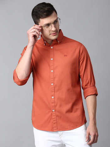 Men's Solid Dusty Orange Slim Fit Casual Shirt With Button Down