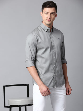 Men's Solid Slate Slim Fit Casual Shirt With Button Down