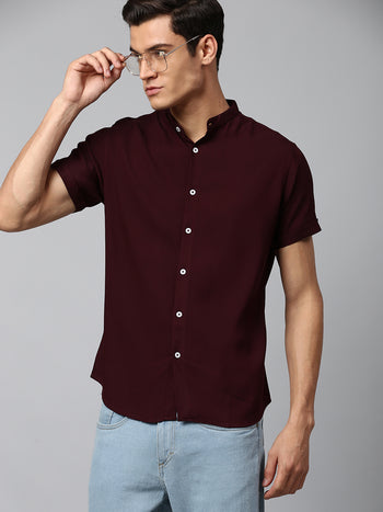 Men's Burgundy Slim Fit  Casual Shirt