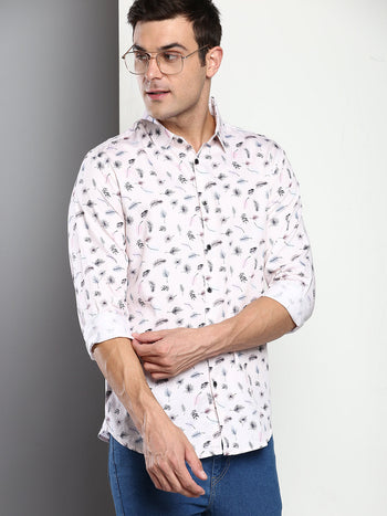 Men's Printed Peach Slim Fit Satin Casual Shirt With Spread Collar & Full Sleeves (C9055_Peach_S)