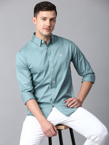 Men's Solid Dusty Teal Slim Fit Casual Shirt With Button Down