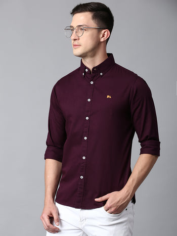 Men's Solid Purple Slim Fit Casual Shirt With Button Down