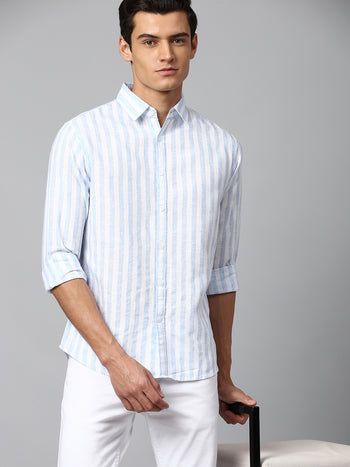 Men's Blue Slim Fit Linen Casual Shirt