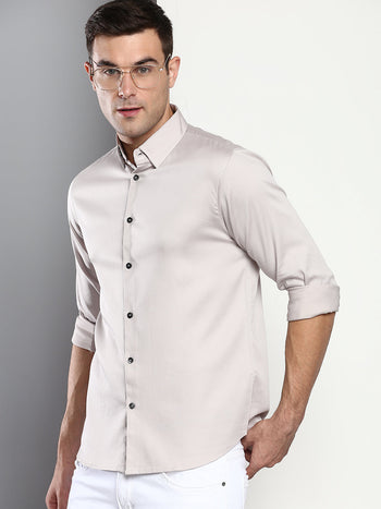 Men's Solid Slim Fit Satin Lycra Casual Shirt With Concealed Button Down & Full Sleeves