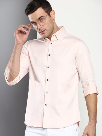 Men's Solid Slim Fit Satin Lycra Casual Shirt With Concealed Button Down & Full Sleeves