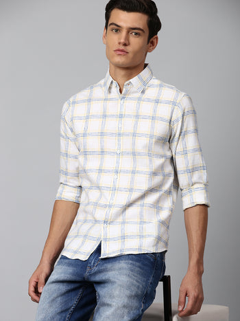 Men's Blue Slim Fit Linen Casual Shirt