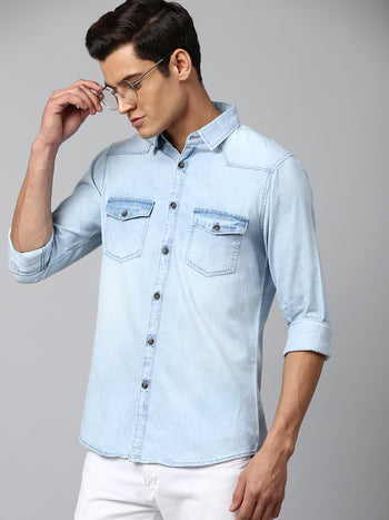 Men's Ice Towel Slim Fit Denim Casual Shirt