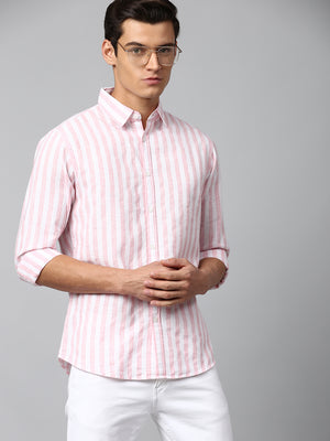 Dennis Lingo Men's Pink Slim Fit Linen Casual Shirt