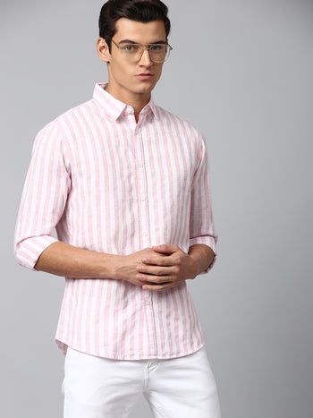 Men's Pink Slim Fit Linen Casual Shirt