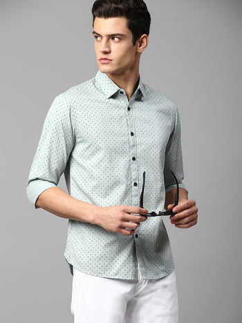 Men's Self-Design Grey Slim Fit Casual Shirt  Spread Collar