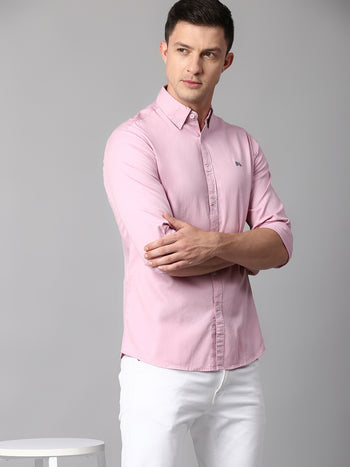 Men's Solid Mauve Slim Fit Casual Shirt With Button Down