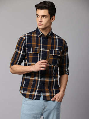 Dennis Lingo Men's Checkered Lime Slim Fit Casual Shirt  Spread Collar