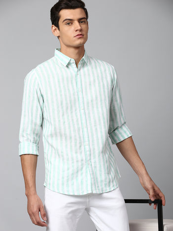 Men's Green Slim Fit Linen Casual Shirt