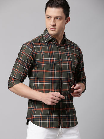 Men's Green Slim Fit Polycotton Casual Shirt