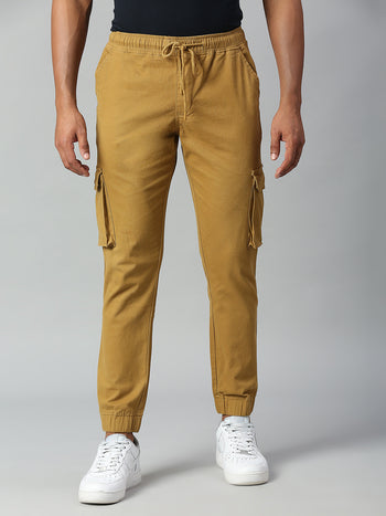 Men's Tapered Fit Cotton Joggers (Khaki)