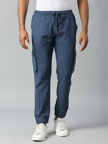 Men's Tapered Fit Cotton Joggers (Petrol Blue)