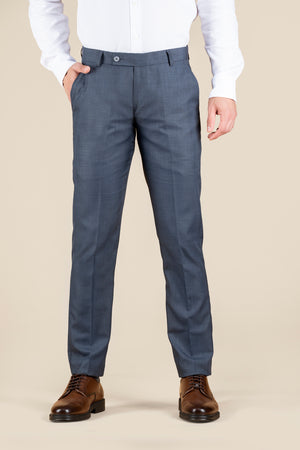 Dennis Lingo Men's Blue Slim Fit Non Stretch Formal Trouser With Flat Front