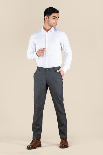 Men's Black Slim Fit Non Stretch Formal Trouser With Flat Front