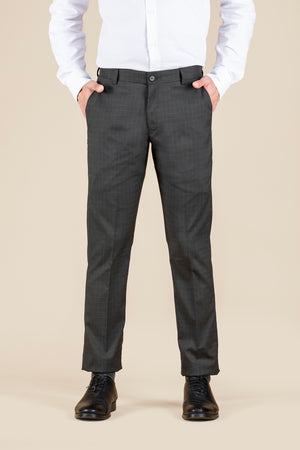 Men's Charcoal Checkered Formal Trousers