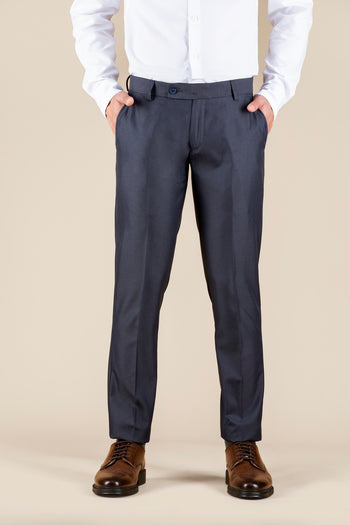 Men's Navy Slim Fit Non Stretch Formal Trouser With Flat Front