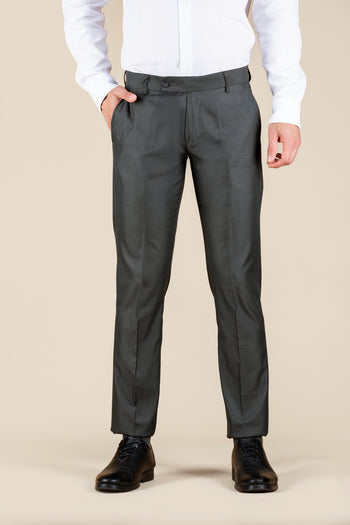 Men's Grey Slim Fit Non Stretch Formal Trouser With Flat Front