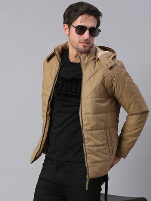 Dennis Lingo Men's Brown Regular Fit Hooded Winterwear Puffer Jackets