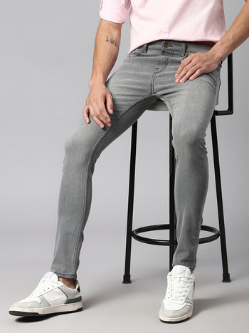 Men's Slim Fit Stretchable Denim Solid Jeans (Grey)