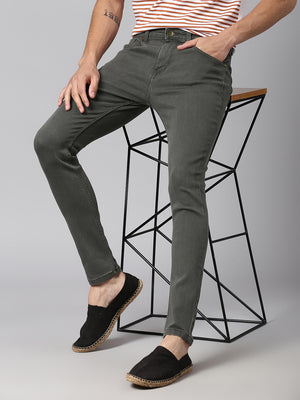 Dennis Lingo Men's Slim Fit Stretchable Denim Solid Jeans (Olive)