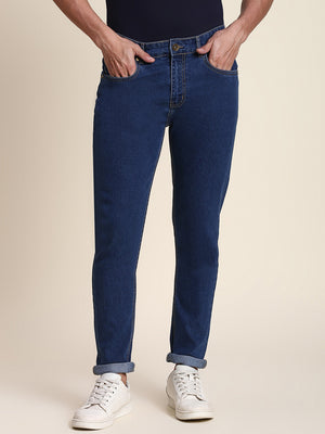 Dennis Lingo Men's Slim Fit Denim Blue Jeans With 5-Pockets Mid-Rise Stretchable Waistband & Belt Loops