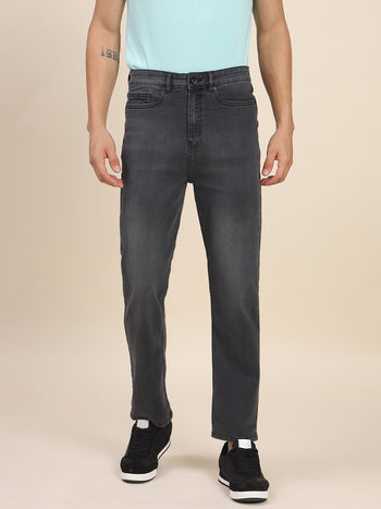 Men's Slim Fit Grey Denim Jeans Waistband With Belt Loops Has A Button Rivet And Zip Closure