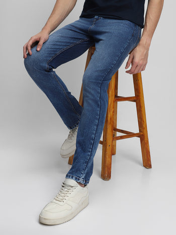 Men's Straight Fit Washed Indigo Stretchable Jeans