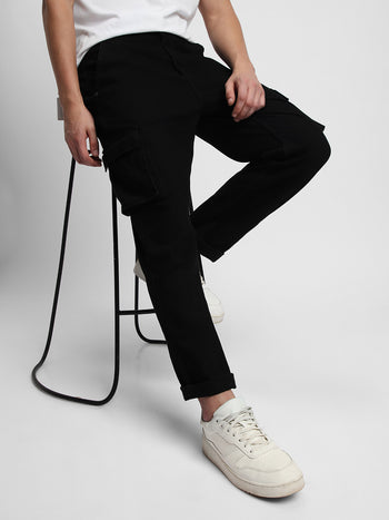 Men's Straight Cargo Fit Rinse Black Jeans