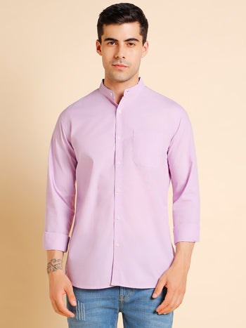 Men's Mandarin Collar Slim Fit Solid Lilac Shirts