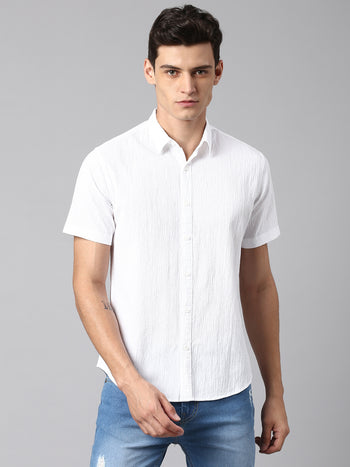 Men's White Slim Fit Half Sleeves Casual Shirt