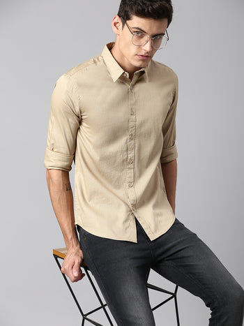 Men's Beige Slim Fit Casual Shirt