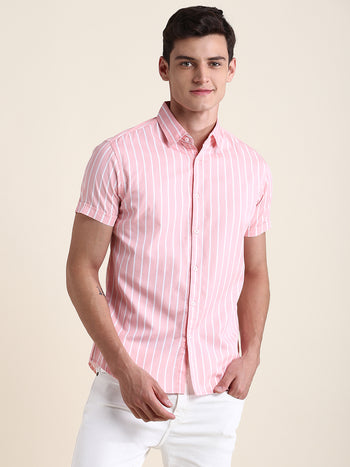 Men's Red Striped Slim Fit Casual Shirt