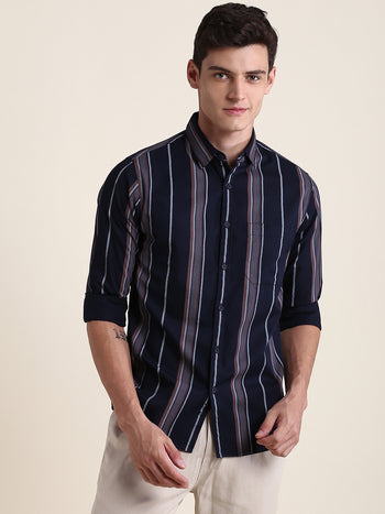 Men's Striped Slim Fit Casual Shirt