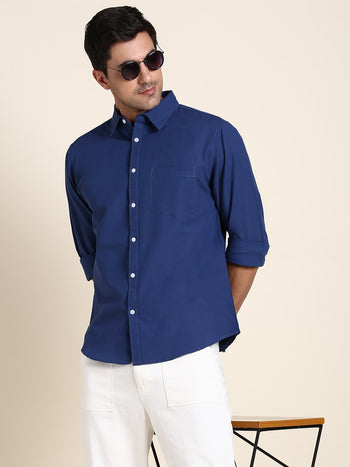 Men's Comfortable And Stylish Navy Casual Shirt