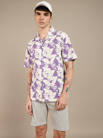 Men's Tropical Printed Cuban Collar Pure Cotton Casual Shirt