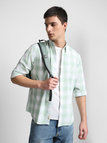 Men's Green Checkered Full Sleeve Casual Shirts