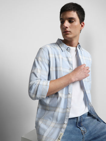 Men's Light Blue Checkered Full Sleeve Casual Shirts