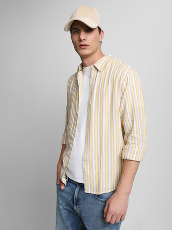 Men's Yellow Checkered Full Sleeve Casual Shirts