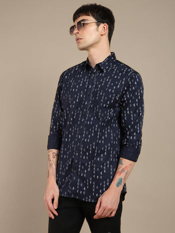 Men's Conversational Printed Pure Cotton Casual Slim Fit Shirt