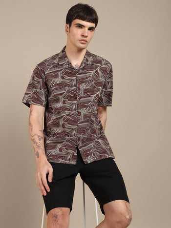 Men's Spread Collar Regular Fit Solid Rust Casual Shirt