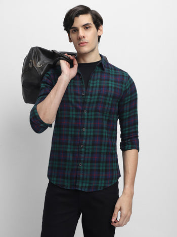 Men's Slim Fit Tartan Checked Pure Cotton Casual Shirt